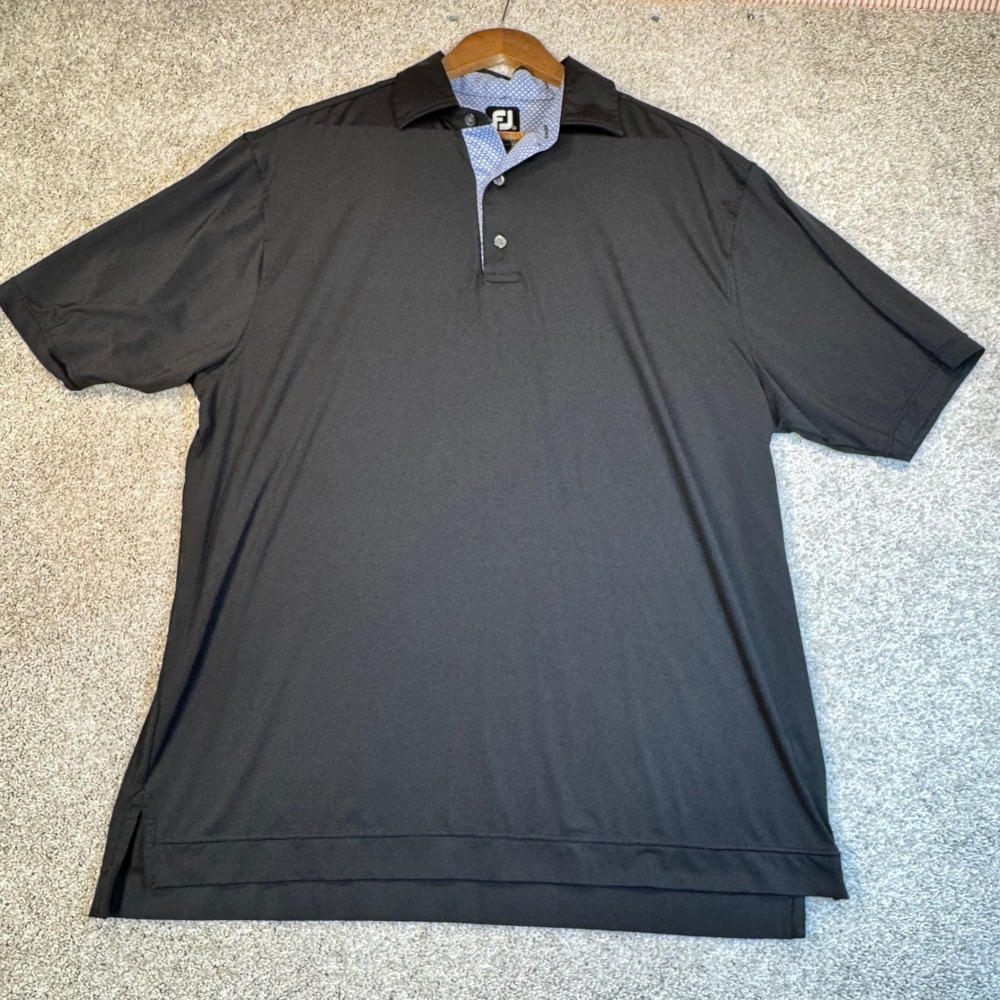 FootJoy Mens Golf Polo Shirt Black Short Sleeve Performance Size Large FJ Logo